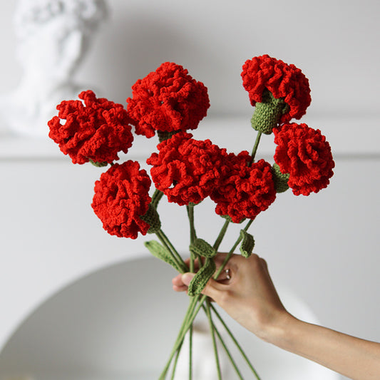 Set of 5 Cotton Yarn Crochet Finished Carnation Artificial Flowers Home Decor