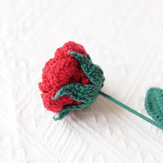 Set of 5pcs Finished Crocheted Gradient Rose Handmade Artificial Flower Branch