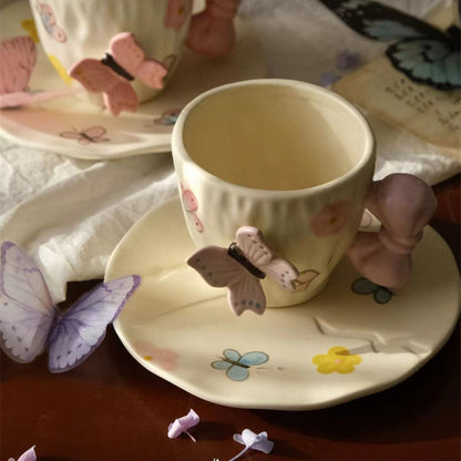 3D Butterfly Ceramic Mug with Saucer