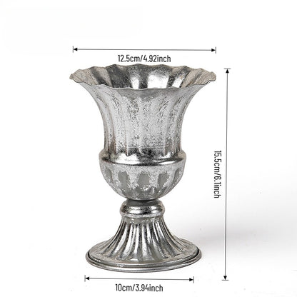 Vase trompette jardinière en métal argenté antique