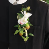 Load image into Gallery viewer, Cascading Orchid &amp; Citrus Fruit Wedding Boutonniere