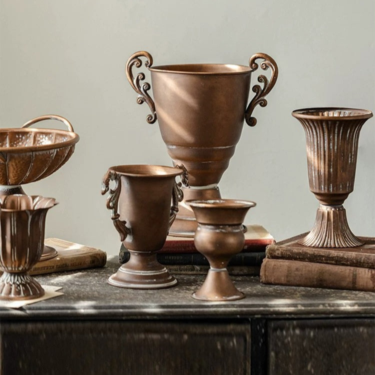Rustic Antique Bronze Iron Urn Vase