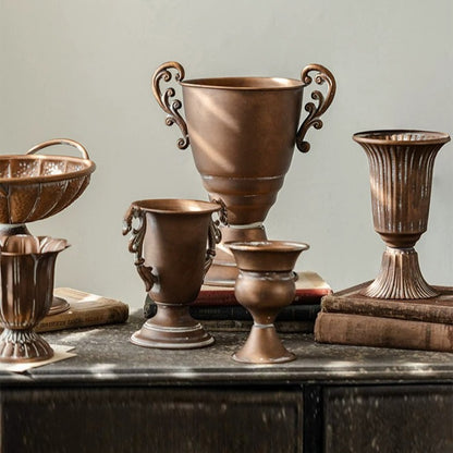 Rustic Antique Bronze Iron Urn Vase