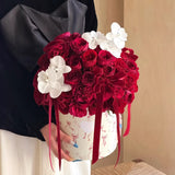 Load image into Gallery viewer, Set of 2 Red Bow Print Round Floral Gift Boxes