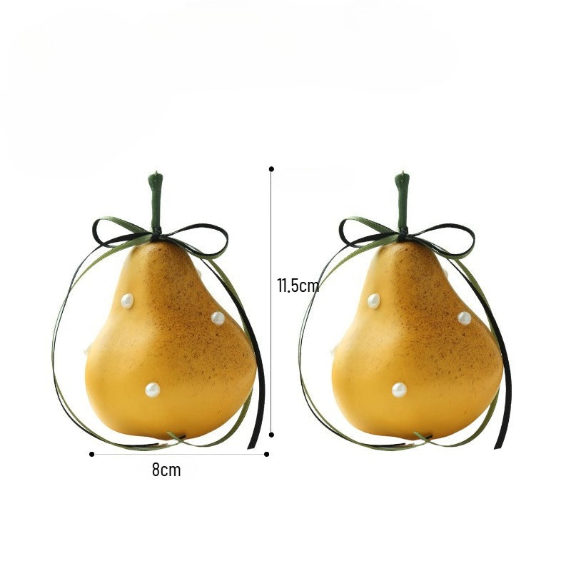 Décoration réaliste de poire artificielle avec perles et ruban