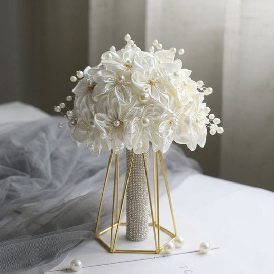 Elegant Cream Satin Floral Bridal Bouquet