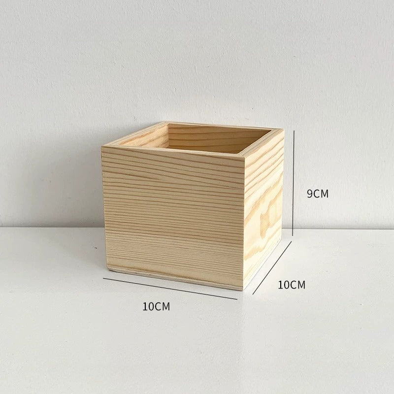 Jardinière carrée en bois de pin naturel