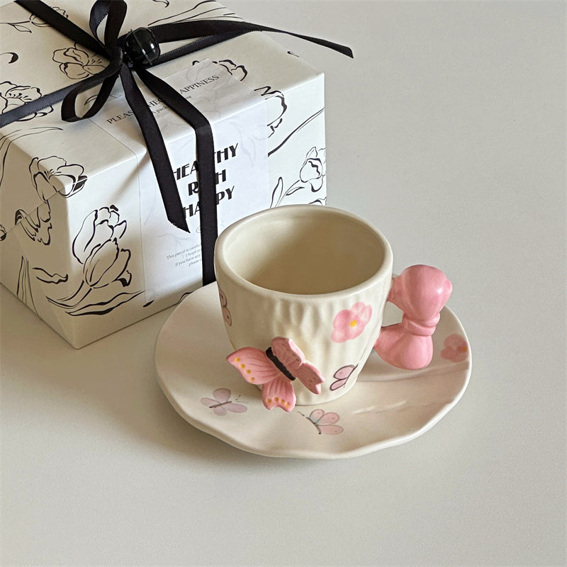 3D Butterfly Ceramic Mug with Saucer