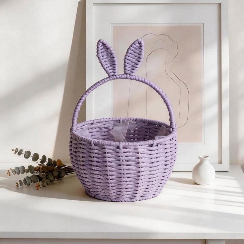 Handcrafted Bunny Ears Wicker Flower Basket