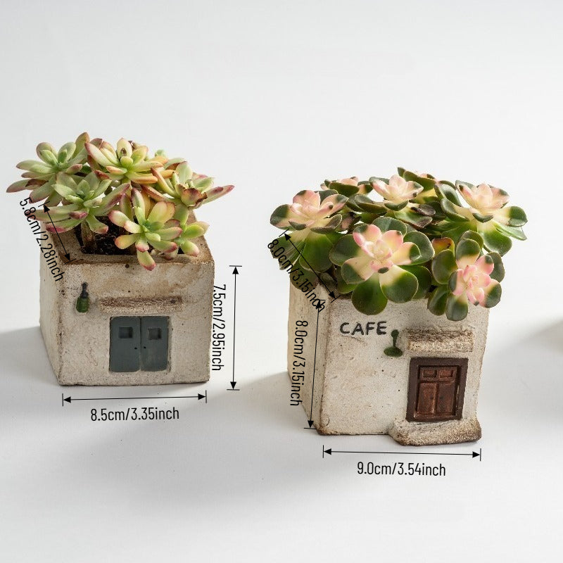 Whimsical Cozy Cafe Ceramic Planter Pot