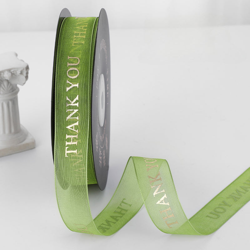 THANK YOU Gold Letters Organza Ribbon (20mmx49Yd)