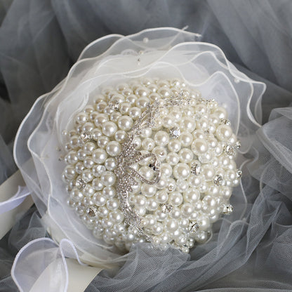 Luxury Pearl Wedding Bouquet with Swan Tiara