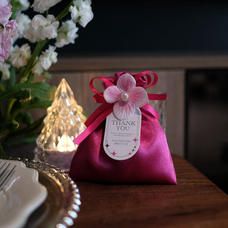 Hot Pink Silk Fabric Party Favor Bag Pack 10