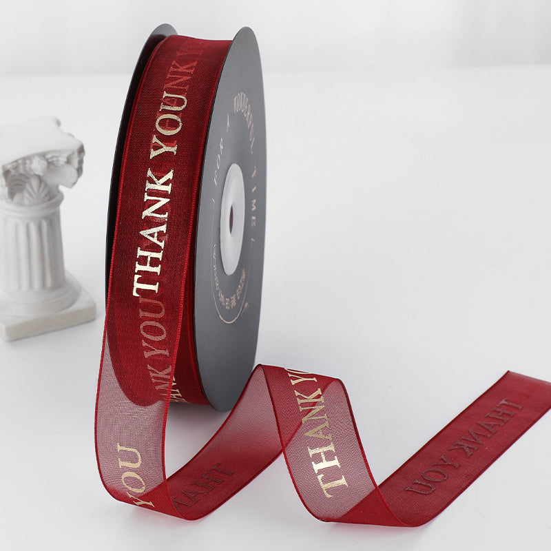 THANK YOU Gold Letters Organza Ribbon (20mmx49Yd)