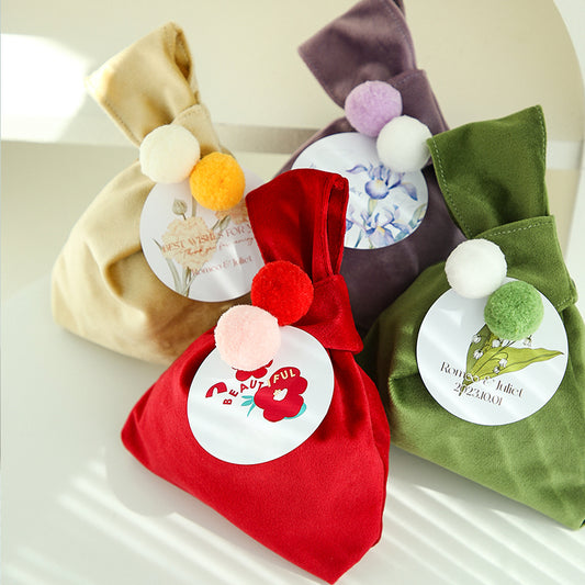 Sachets cadeaux réutilisables en velours avec pompons, lot de 10