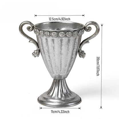 Vase trompette jardinière en métal argenté antique