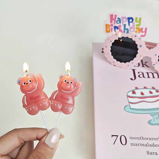 5 bougies d'anniversaire en forme de petit ours rose