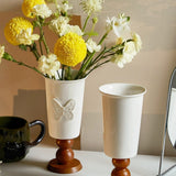 Load image into Gallery viewer, White Ceramic Pedestal Vase with Wooden Base