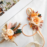 Load image into Gallery viewer, Orange Preserved Rose Boutonniere &amp; Wrist Corsage