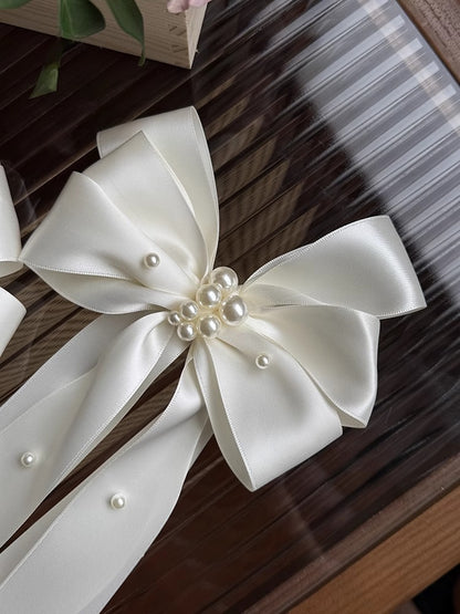 Ivory Satin Bow with Pearl Accents