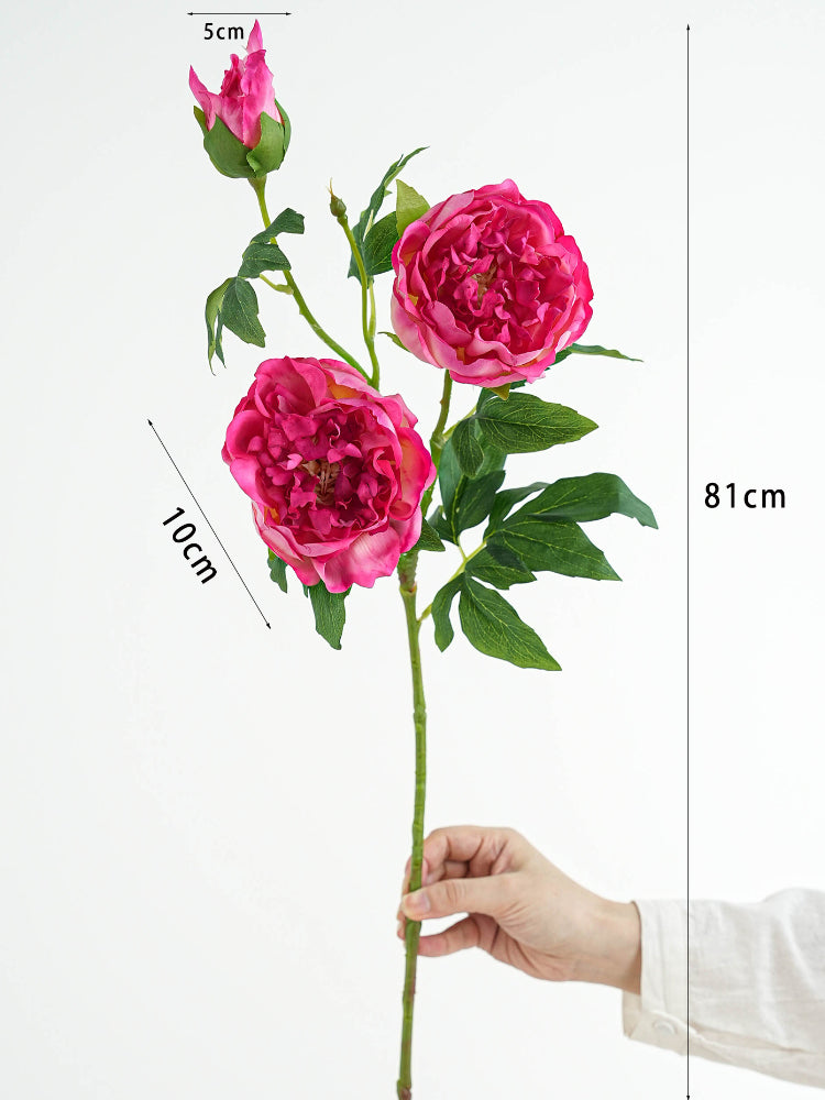 32" 3-Head Real Touch Silk Peony Stem