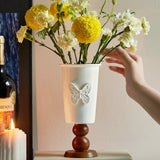 Load image into Gallery viewer, White Ceramic Pedestal Vase with Wooden Base