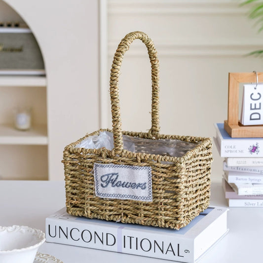 Rectangular Woven Flower Basket with Liner