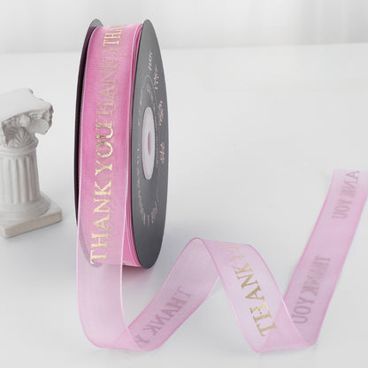 THANK YOU Gold Letters Organza Ribbon (20mmx49Yd)