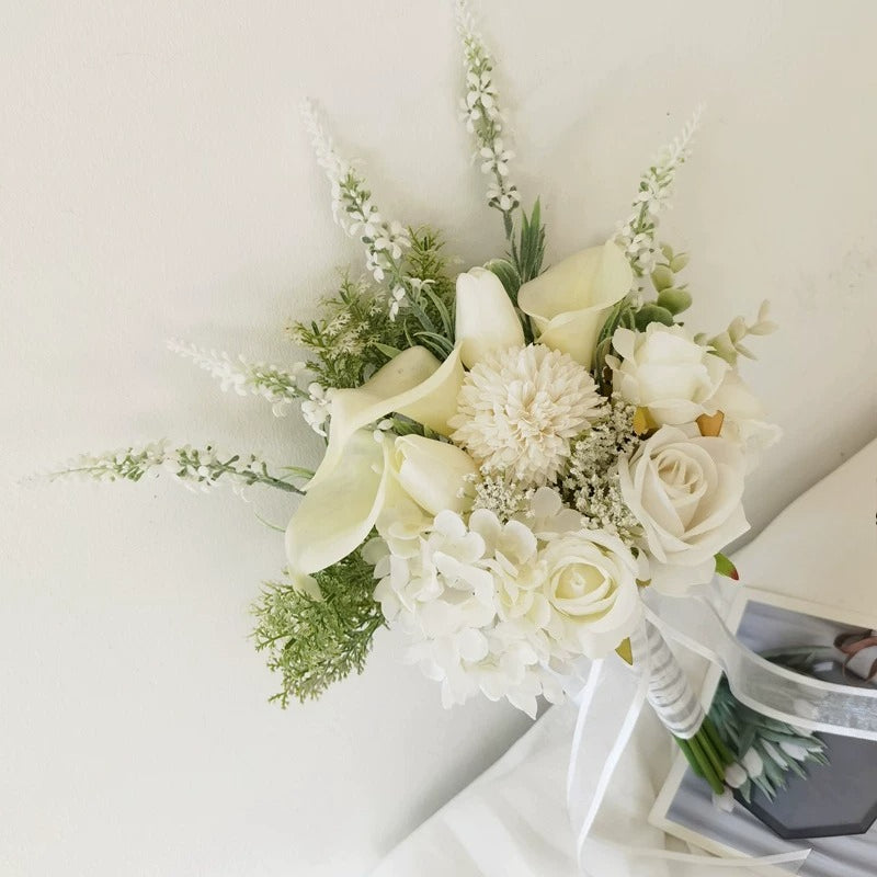 White Calla Lily & Rose Bridesmaid Bouquet