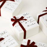 Load image into Gallery viewer, White Square Party Favor Box with Velvet Ribbon Pack 10