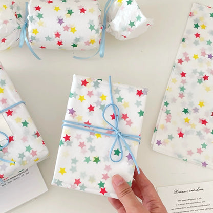 Lot de 50 feuilles de papier de soie imprimées d’étoiles colorées