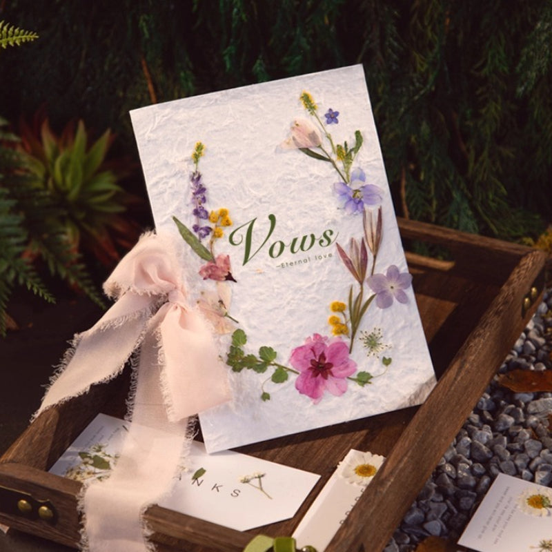 Real Dried Pressed Flower Wedding Vow Cards (Set of 2)