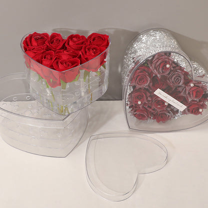 Boîte de présentation pour roses en acrylique transparent en forme de cœur