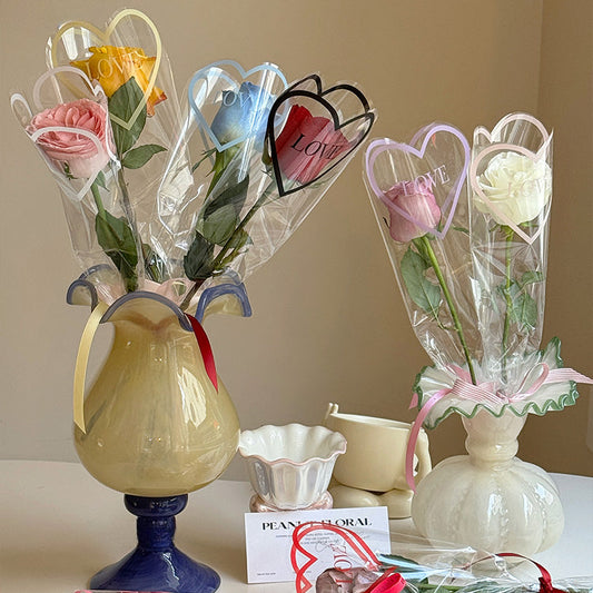 Clear Single Rose Sleeves with Heart Frame Pack 100