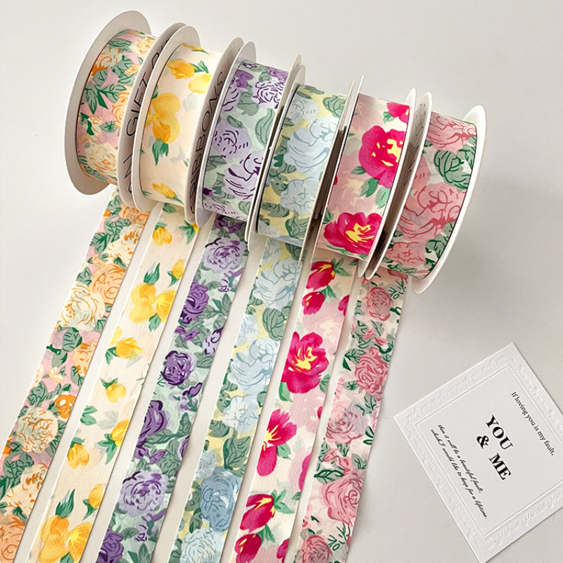 Double Faced Floral Fabric Ribbon (2.5cmx12Yd)