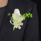 Load image into Gallery viewer, Calla Lily Orchid Boutonniere Wrist Corsage Set