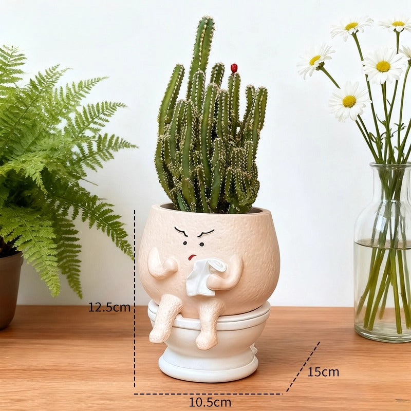 cute small succulent pots Funny Toilet Character Resin Succulent Pot