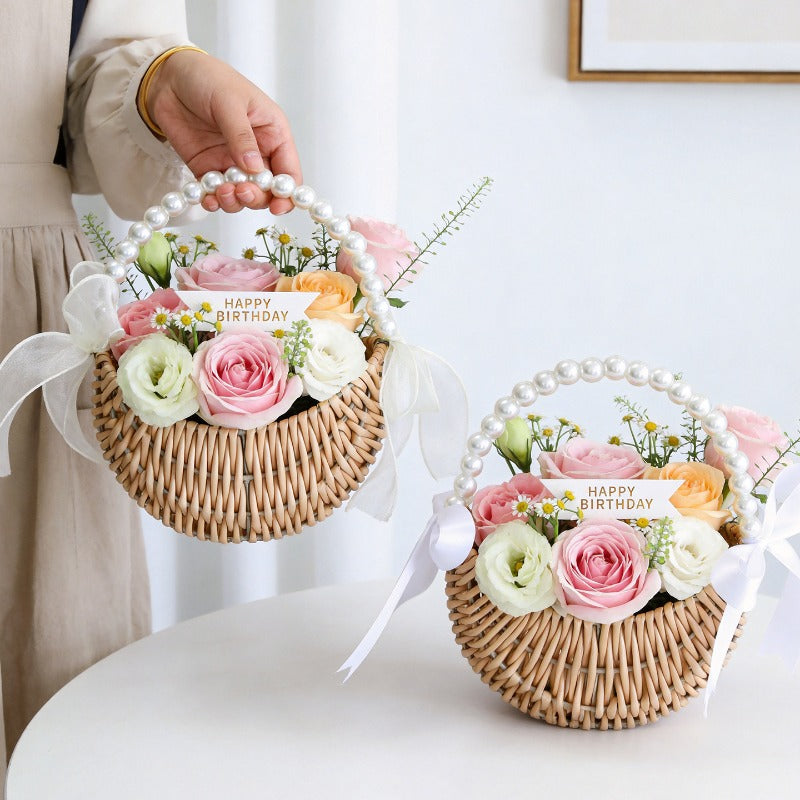 Crescent Wicker Basket with Pearl Handle