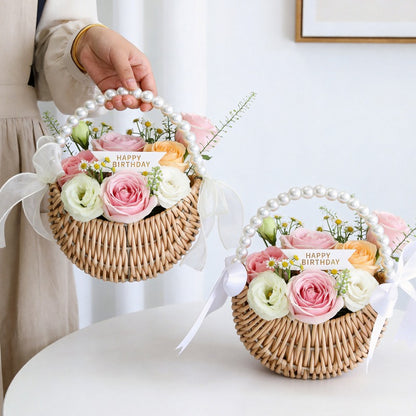 Crescent Wicker Basket with Pearl Handle