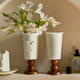 Load image into Gallery viewer, White Ceramic Pedestal Vase with Wooden Base