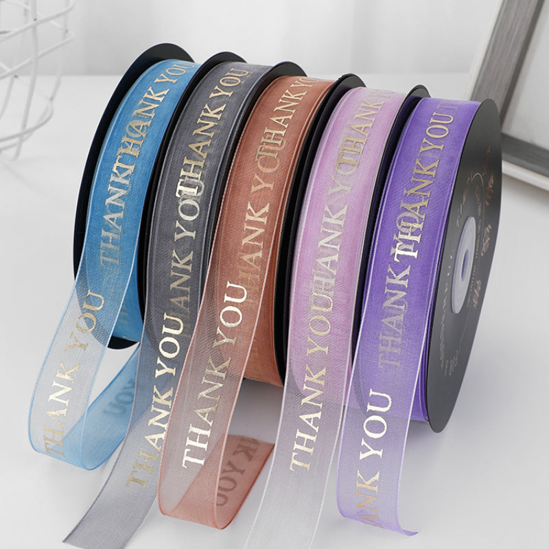 THANK YOU Gold Letters Organza Ribbon (20mmx49Yd)