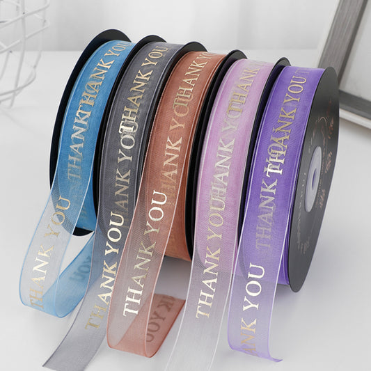 THANK YOU Gold Letters Organza Ribbon (20mmx49Yd)