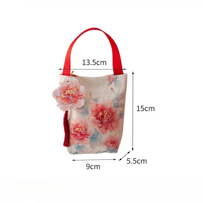 Vintage Peony Flower Party Favor Gift Bags Pack 10