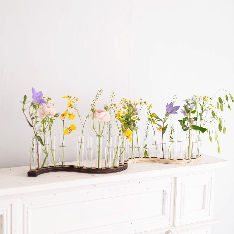 S-Shaped Test Tube Vase with Wooden Base