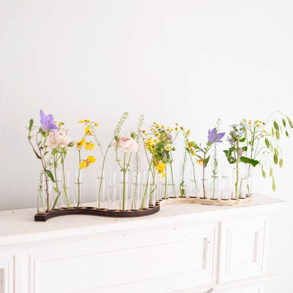 S-Shaped Test Tube Vase with Wooden Base