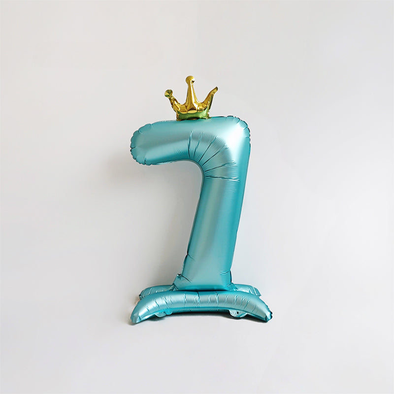 40 Inch Blue Standing Number Balloons with Crown