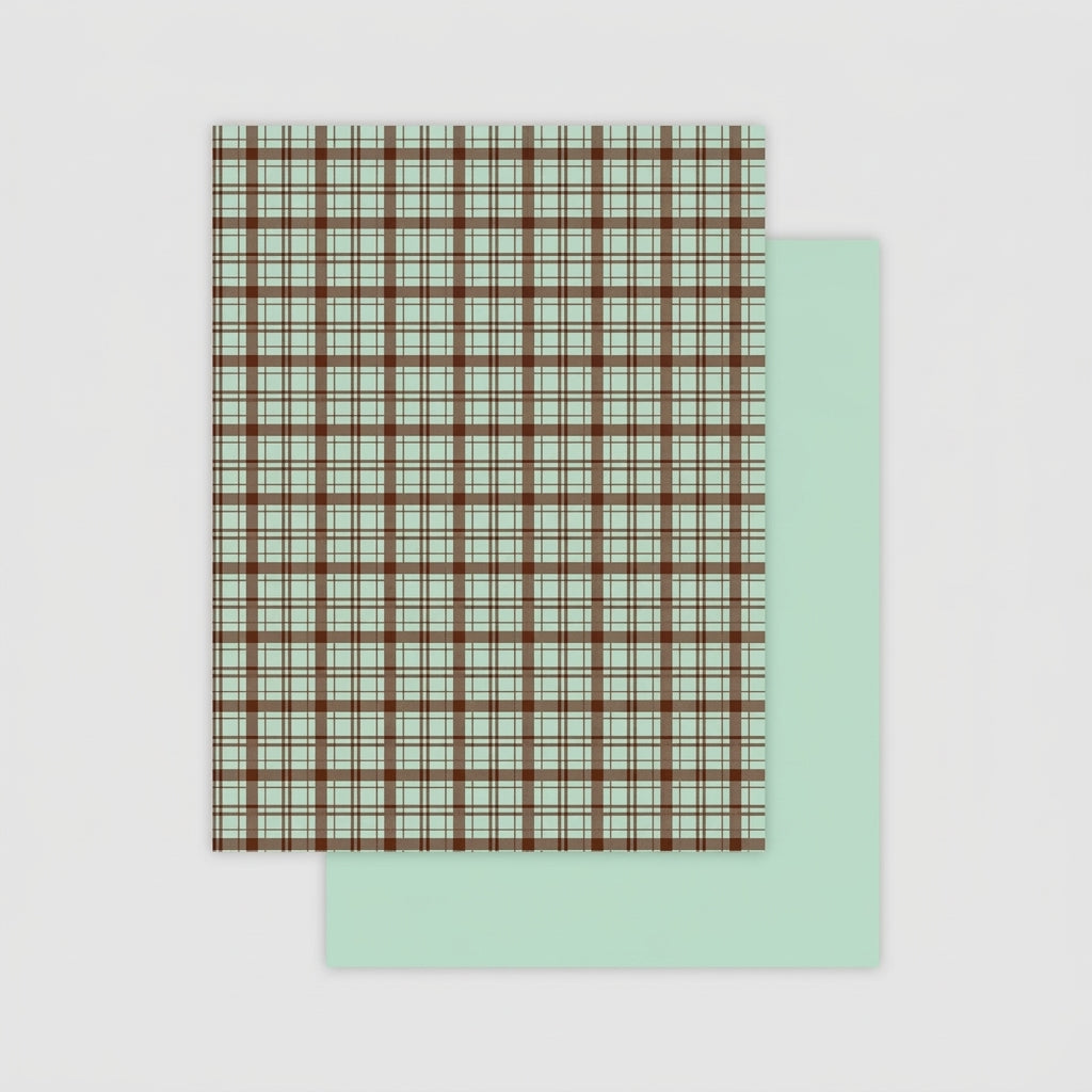 Vintage Plaid Kraft Floral Wrap Paper Pack 30 (15" x 20")