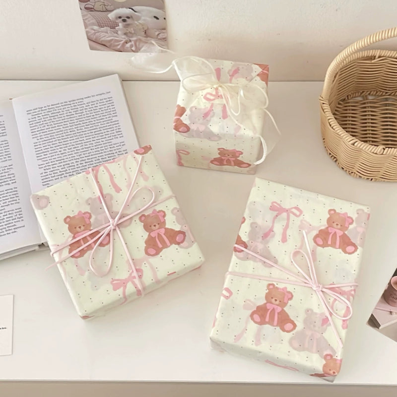 Pink Bow Teddy Bear Tissue Paper Pack 50