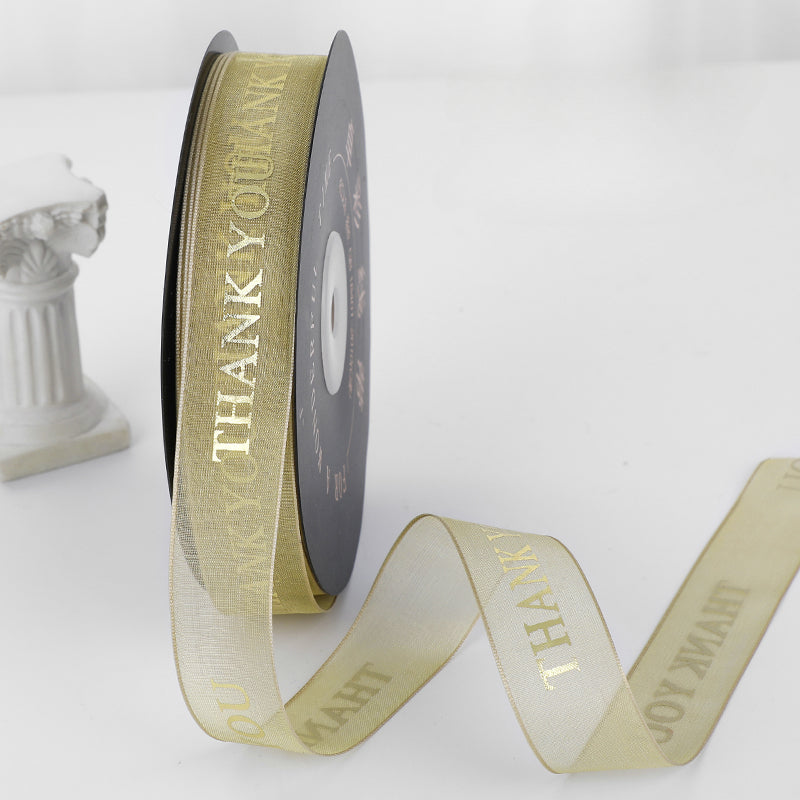 THANK YOU Gold Letters Organza Ribbon (20mmx49Yd)