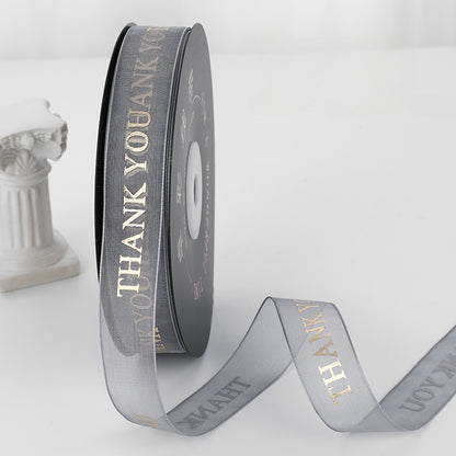 THANK YOU Gold Letters Organza Ribbon (20mmx49Yd)